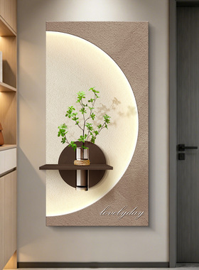 立体砂岩玄关装饰画水培绿植LED