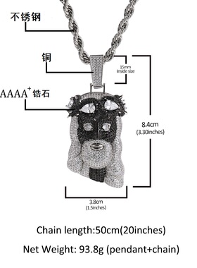 复古四叶草人像吊坠个性铜镶黑白锆石混色高级感嘻哈潮牌男士项链