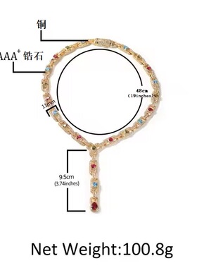 11mm宽铜镶彩色锆石嘻哈项链个性独特设计潮牌百搭高级感男女手链