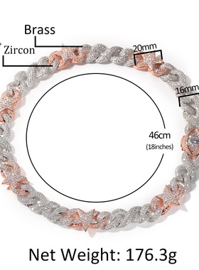 双色五角星眼睛扣古巴链项链