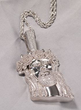 嘻哈潮流经典复古铜镶锆石玫瑰花人像吊坠潮酷百搭高级感男士项链