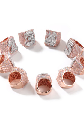 定制数字或者字母嘻哈戒指男潮个性铜镶锆石镀金夸张设计感食指戒