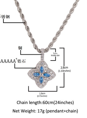 嘻哈甜美四叶草吊坠时尚潮流高级感铜镶锆石男女项链项坠十色可选