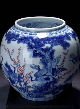 摆件画缸青花瓷双面画景德镇
