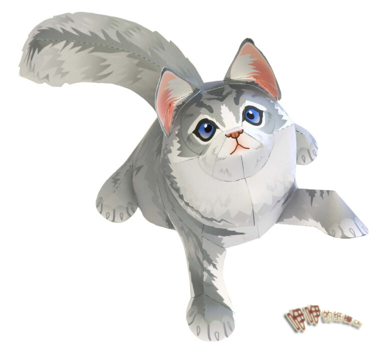 儿童益智手工制作小动物宠物猫缅因猫DIY立体3D纸质模型纸艺玩具 - 图0