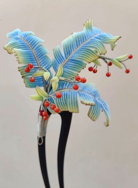 芭蕉叶‖非遗手工蚕丝绒花芭蕉叶发簪青绿古风汉服配饰中国风手作