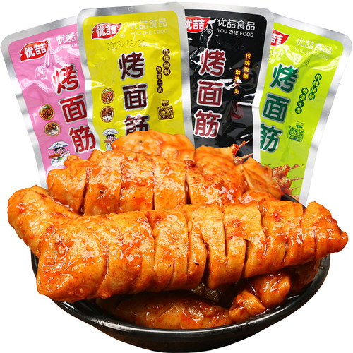 优喆烤面筋零食 辣条干大面筋卷麻辣黑鸭味芝麻烧烤网红小麻辣串 - 图3