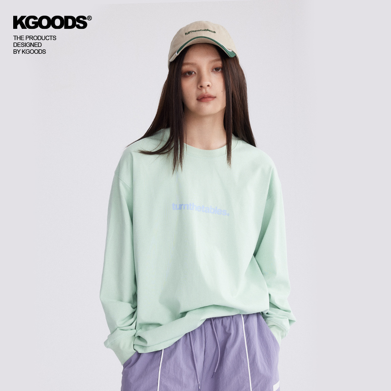 【KGOODS】Turnthetables260G基础标语长袖T恤情侣款纯棉宽松tee-图1