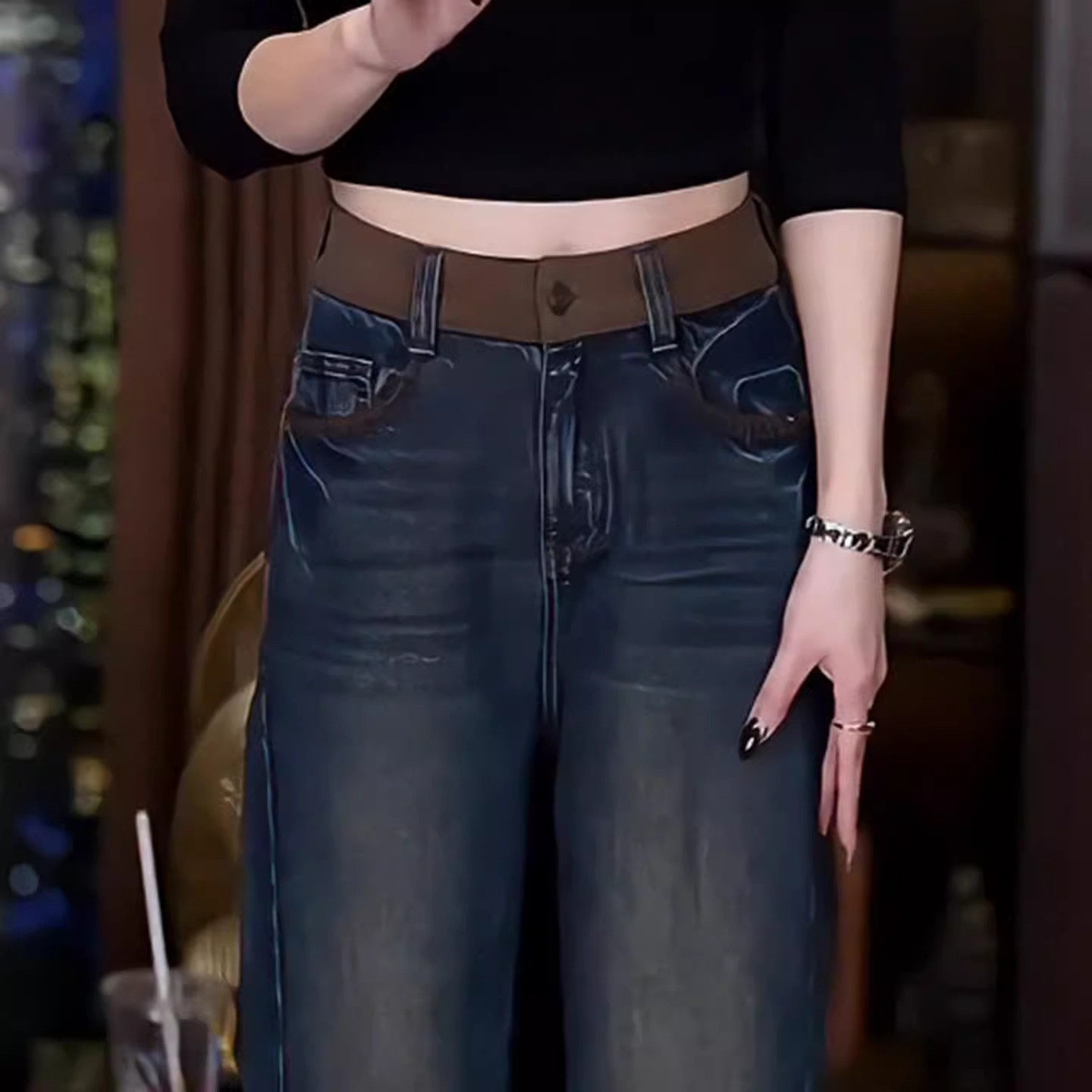 阔腿牛仔裤女2025新款冬季加绒梨型身材粗腿宽胯大码显瘦直筒裤子,淘宝优惠券,粉丝福利购,淘宝优惠卷