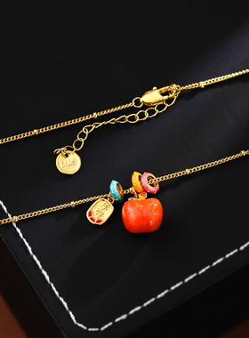 秋冬红苹果珐琅转运珠毛衣链