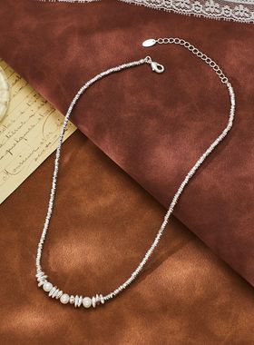 时尚碎银子珍珠项链冷淡风设计高级感米珠链轻奢拼接ins风项链潮