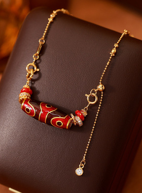 复古国风沙金天珠唐卡横穿项链