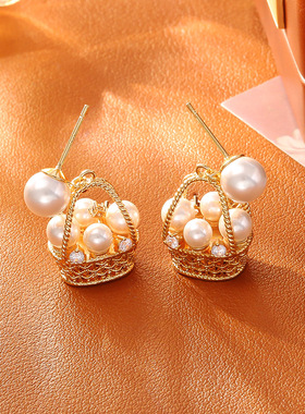 法式编织镂空花篮珍珠锁骨链女