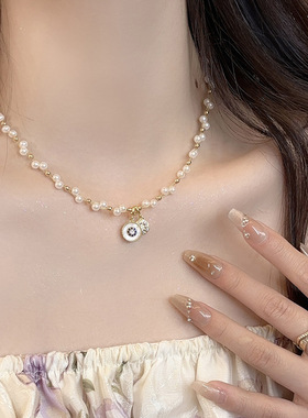 法式双层贝母珍珠锁骨链新款