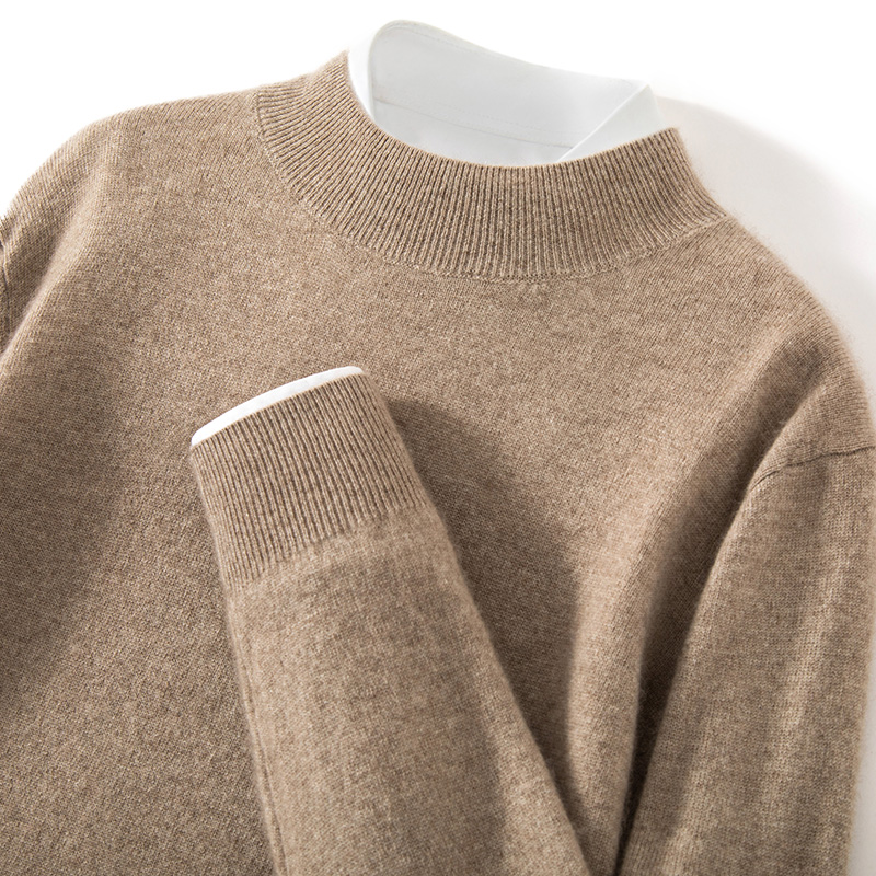 新款秋冬季半高领羊绒衫男100纯休闲长袖套头毛衣宽松针织打底衫 - 图0