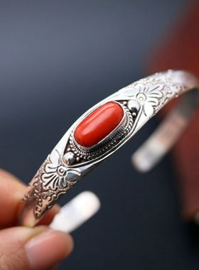 手工观音复古情侣925纯银手镯