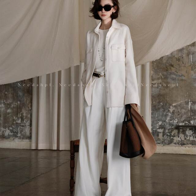 NeedShop1 white mid-length woolen coat