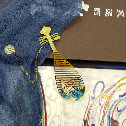 敦煌琵琶书签九色鹿金属飞天文化创意礼品琵琶形教师节礼物古典风 - 图1