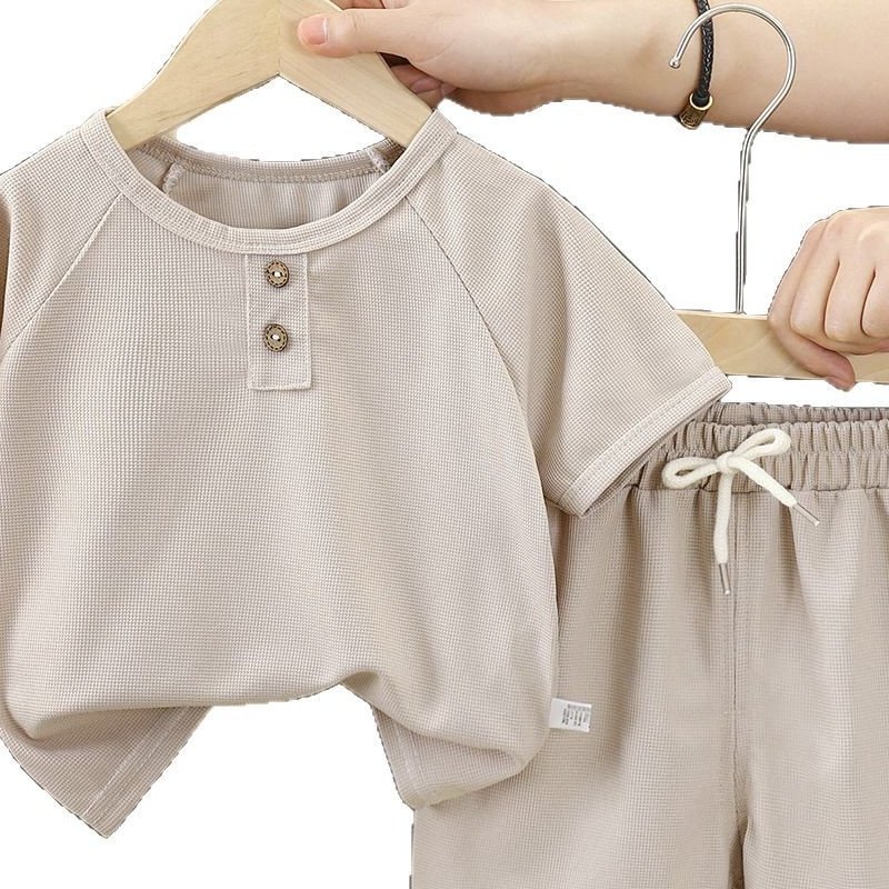 儿童短袖套装夏季新款男童短裤韩版小童华夫格宝宝夏款童装,淘宝优惠券,粉丝福利购,淘宝优惠卷