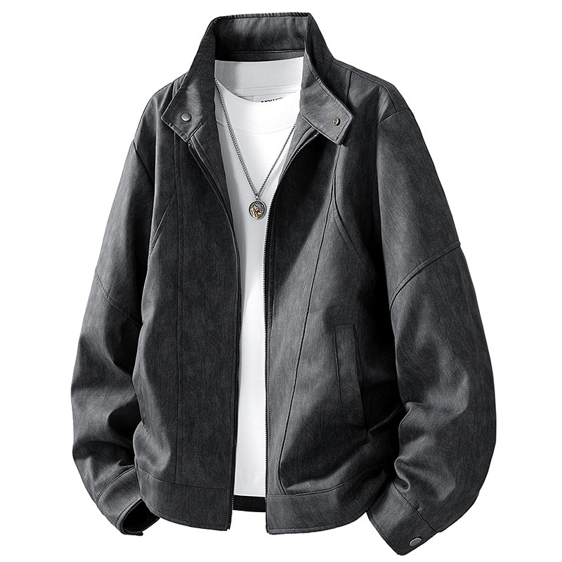 2025秋冬季美式复古绒感夹克夹克男皮衣男潮牌拉链设计外套机车服,淘宝优惠券,粉丝福利购,淘宝优惠卷