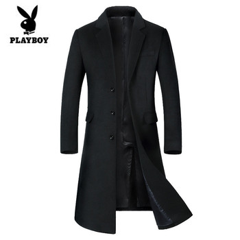 ເສື້ອຄຸມຂົນສັດຜູ້ຊາຍ Playboy ລະດູໃບໄມ້ຫຼົ່ນແລະລະດູຫນາວຂອງໄວຫນຸ່ມທີ່ມີຂົນຍາວຫົວເຂົ່າທຸລະກິດເສື້ອຄຸມແບບທໍາມະດາສະບັບພາສາເກົາຫຼີຂອງ slim fit plus cotton