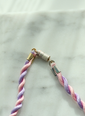 欧美vintage中古个性小众老陶瓷花珠粉紫色编线中短项链