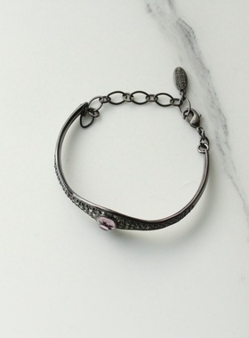 美式复古外贸pilgri*黑色优雅质感个性小众设计半圈手镯