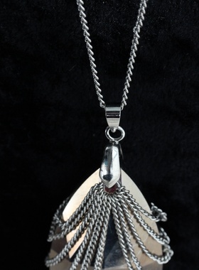 欧美复古个性小众设计外贸双面流苏银色泉眼长毛衣链