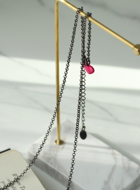 欧美复古外贸个性千禧风Y2K黑色镜子吊坠长毛衣项链