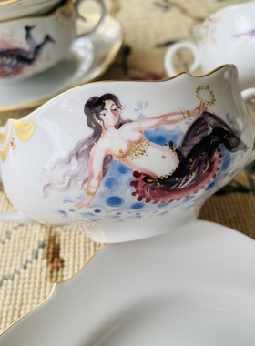 现货德国Meissen华纳教授设计手绘天方夜谭一千零一夜双耳碗碟1等