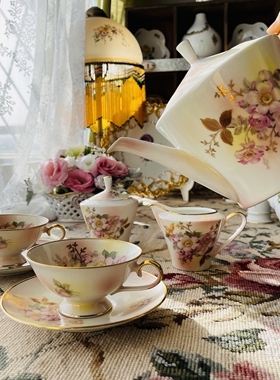 现货特价德国Schumann渐变釉色描金蔷薇花醋茶壶糖奶阔口茶杯组