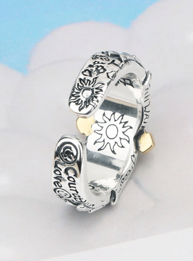 银势男女银复古天使翅膀开口戒