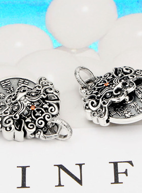 S925纯银山鬼花钱转动铜钱吊坠