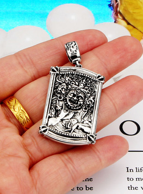 S925纯银霸气大黑天方牌吊坠