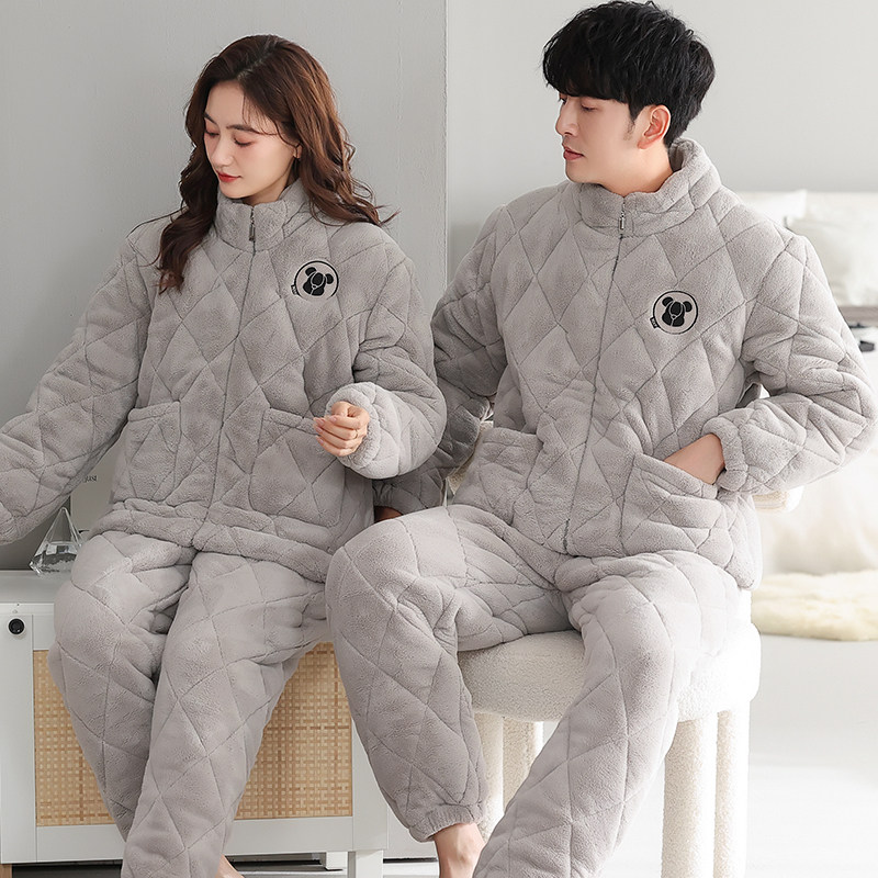 珊瑚绒情侣睡衣女秋冬款加厚加绒三层夹棉男士冬季保暖家居服套装,淘宝优惠券,粉丝福利购,淘宝优惠卷