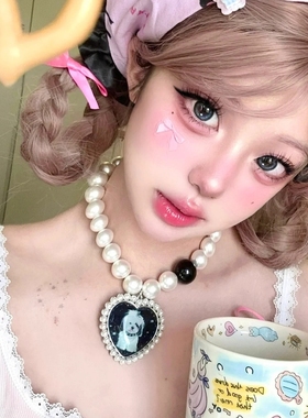 小狗爱心锁骨链轻奢辣妹风颈饰夸张甜美小众可爱百搭仿珍珠项链