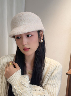 法式复古羊毛短檐渔夫帽女秋冬