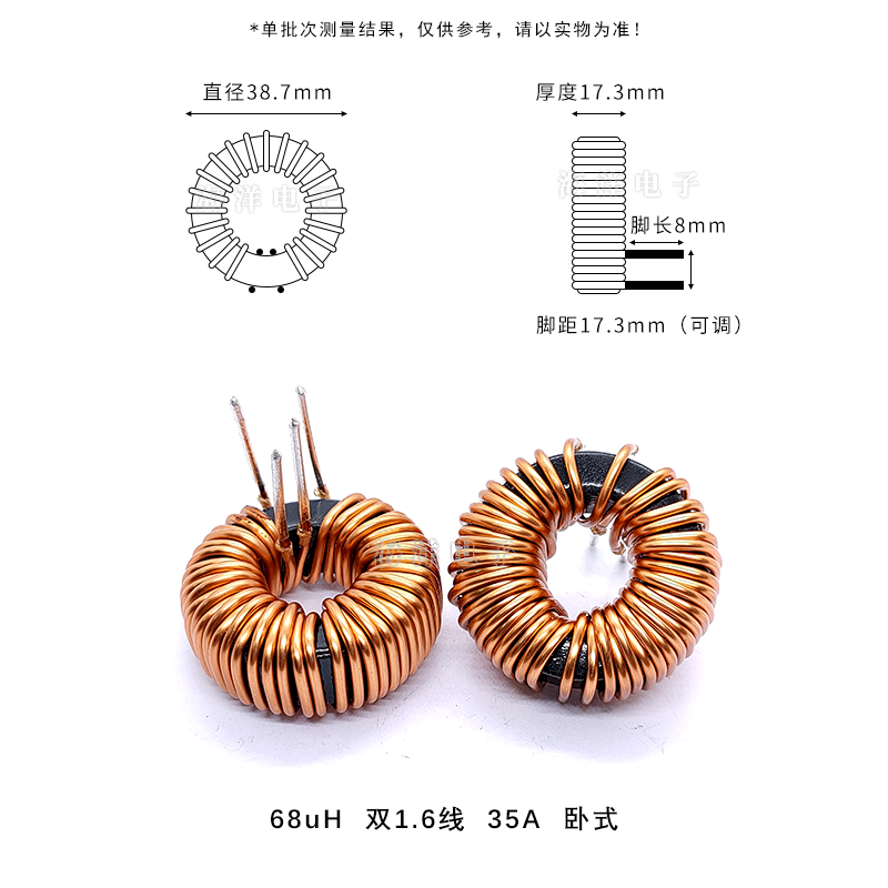 CS330125 双1.6线 68UH铁硅铝环形电感 33MM磁环电感 30A - 图2