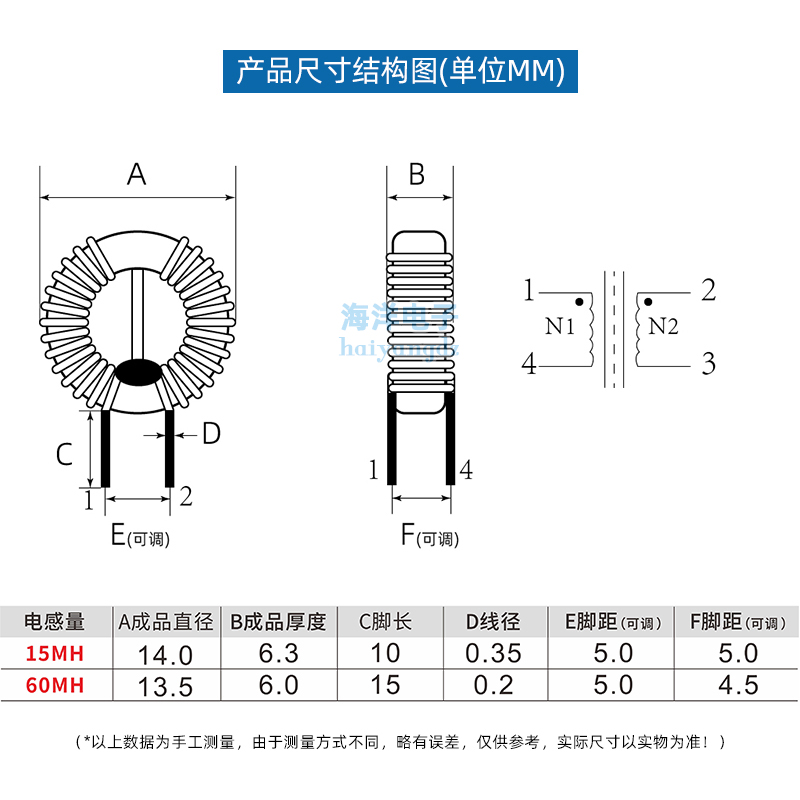 12*6*4 0.35线 15MH 60MH 环形共模电感 LED磁环滤波线圈电感 - 图0