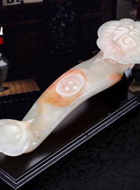 石诚记天然玉石如意摆件中式
