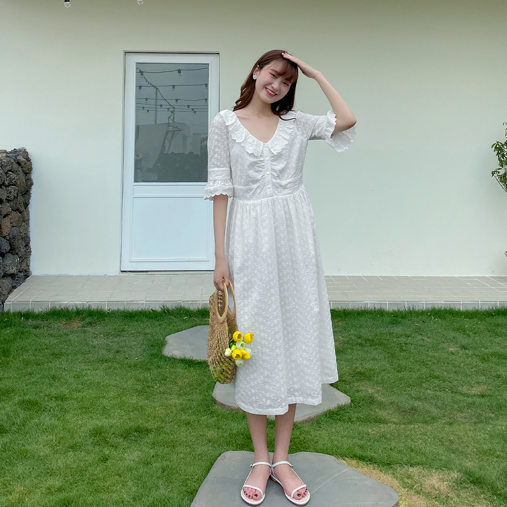 【上新九折】爱蔷薇荷叶袖女生连衣裙 爱蔷薇女装连衣裙
