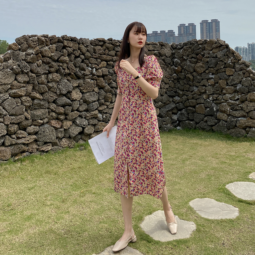 爱蔷薇温柔仙女方领大码胖mm连衣裙 爱蔷薇女装连衣裙