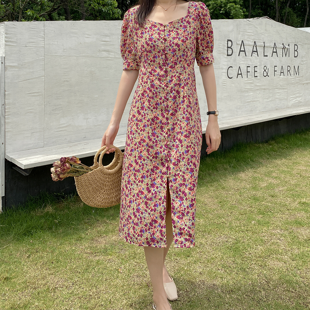 爱蔷薇温柔仙女方领大码胖mm连衣裙 爱蔷薇女装连衣裙