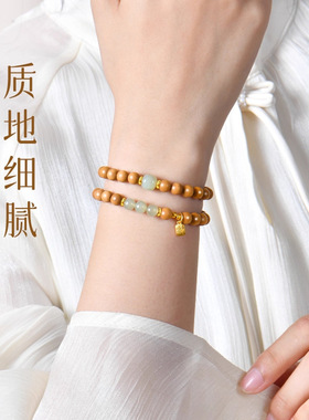 纳福编织普陀山檀香木双圈手串长款四方厂家福牌花朵DIY手链根子