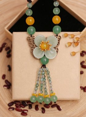 民族风蝴蝶琉璃手工毛衣链