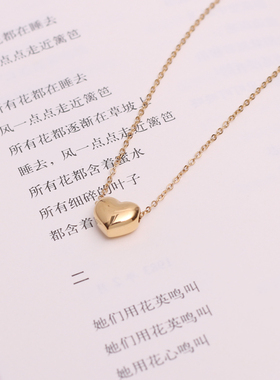 钛钢度金18k女爱心锁骨链法式