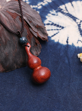 民族风复古檀木葫芦毛衣链吊坠