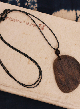 民族风复古檀木随型山水项链