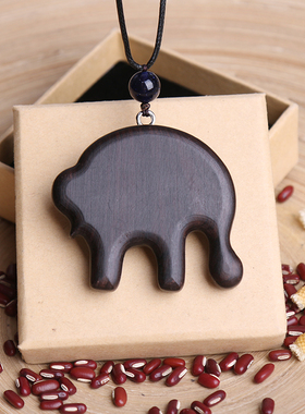 民族风檀木大象平安挂饰长款项链