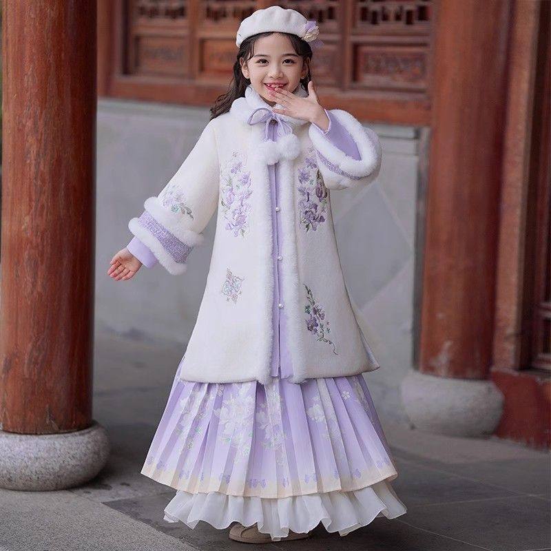 12岁冬季新款儿童汉服明制马面裙套装汉服女童冬季加绒儿童拜年服,淘宝优惠券,粉丝福利购,淘宝优惠卷